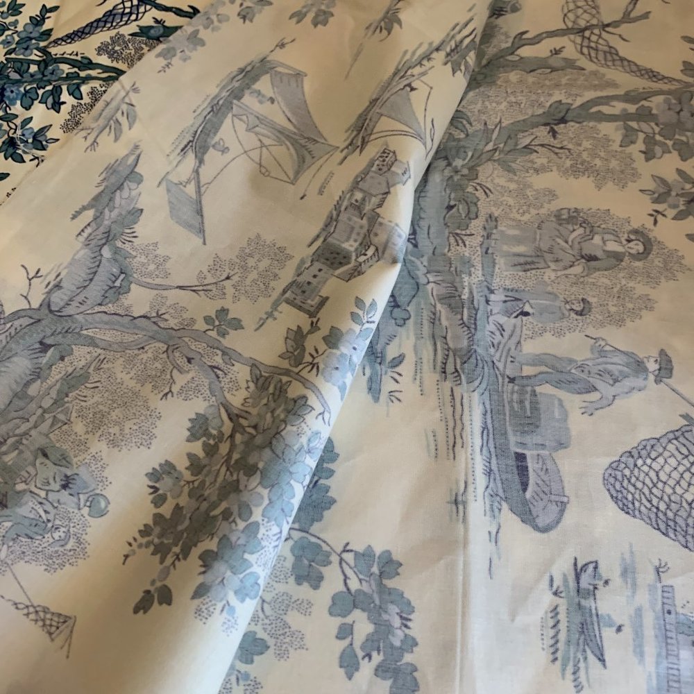 Gorgeous Vintage Chinoiserie Toile Bailey & Griffin Hand Printed Fishermen - Picture 7 of 16
